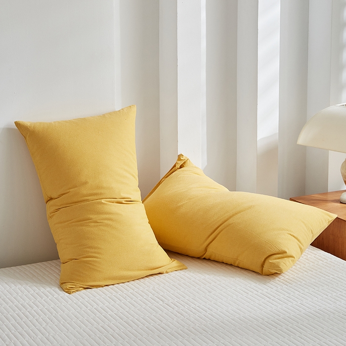 91家纺网 家纺一手货源 找家纺 呦呦南宋 纯棉简约款枕套 母婴级A类全棉色织水洗棉无印风单品一对装全棉枕头套 黄色（简约款）