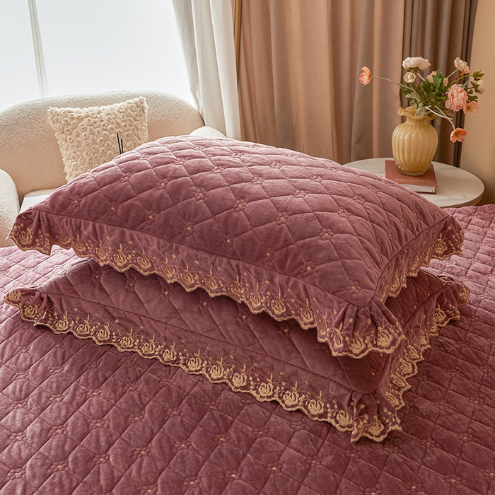 91家纺网 家纺一手货源 找家纺 罗艺轩 2024新款加厚宝宝绒夹棉床裙三件套-梦幻星辰 豆沙粉