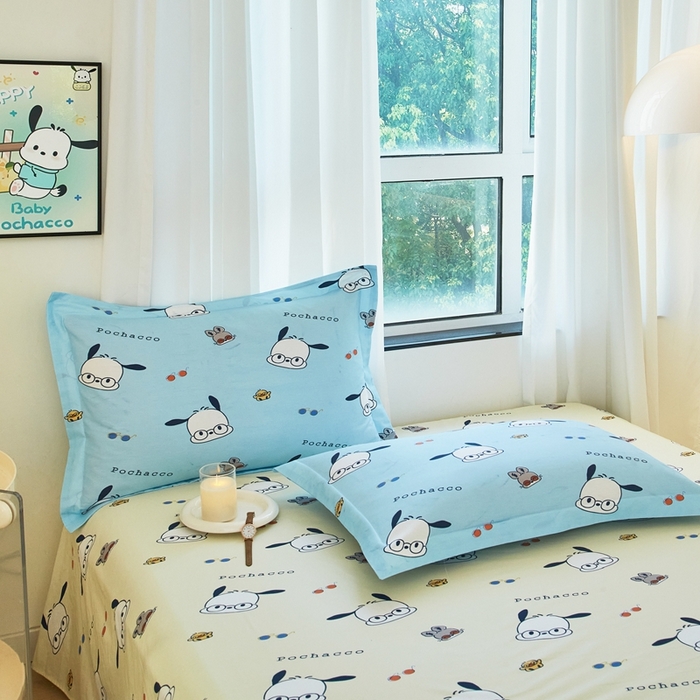 91家纺网 家纺一手货源 找家纺 蘭菲家纺 2024新款全棉小版卡通三丽鸥单被套 眼睛狗.蓝