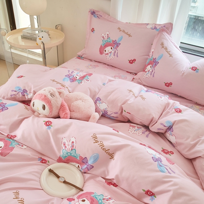 91家纺网 家纺一手货源 找家纺 蘭菲家纺 2024新款全棉小版卡通三丽鸥四件套 小美(圆）