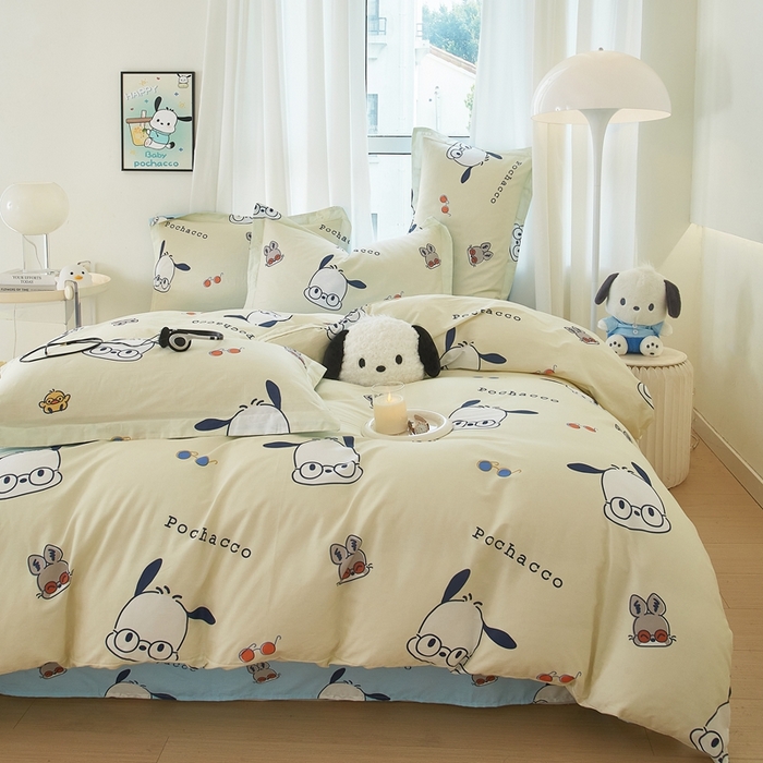 91家纺网 家纺一手货源 找家纺 蘭菲家纺 2024新款全棉小版卡通三丽鸥四件套 大眼睛狗.米