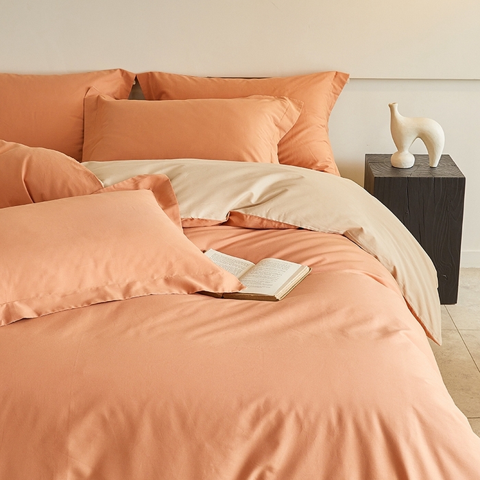 91家纺网 家纺一手货源 找家纺 秀色家纺 2025新款秋冬加厚保暖床上纯色四件套纯棉磨毛全棉床单被套三件套50支-瑞妮 瑞妮-桔红+奶油