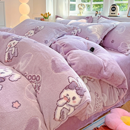 91家纺网 家纺一手货源 找家纺 （总）韩巢家纺 2024新款加厚雪花绒牛奶绒珊瑚绒四件套-新品（提供卖家秀）