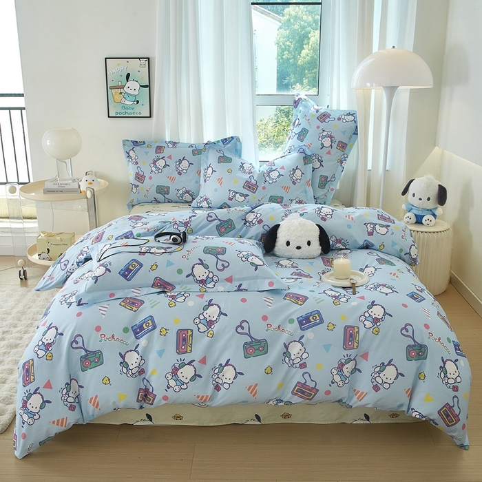 91家纺网 家纺一手货源 找家纺 蘭菲家纺 2024新款全棉小版卡通三丽鸥四件套 演唱会.蓝