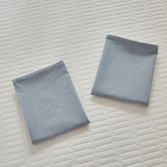 91家纺网 家纺一手货源 找家纺 呦呦南宋 纯棉简约款枕套 母婴级A类全棉色织水洗棉无印风单品一对装全棉枕头套 蓝色（简约款）