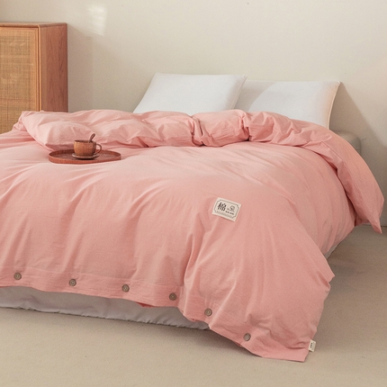 91家纺网 家纺一手货源 找家纺 （总）呦呦南宋 纽扣款单被套A类纯棉  母婴级色织水洗棉 单件纯色被罩 无印风全棉单品被套