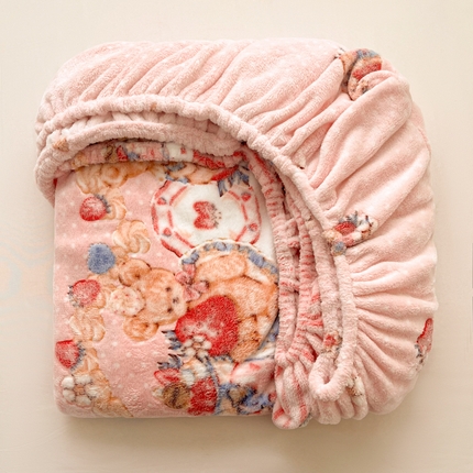 91家纺网 家纺一手货源 找家纺 （总）韩巢家纺 2024新款加厚雪花绒卡通印花保暖牛奶绒珊瑚绒床笠三件套