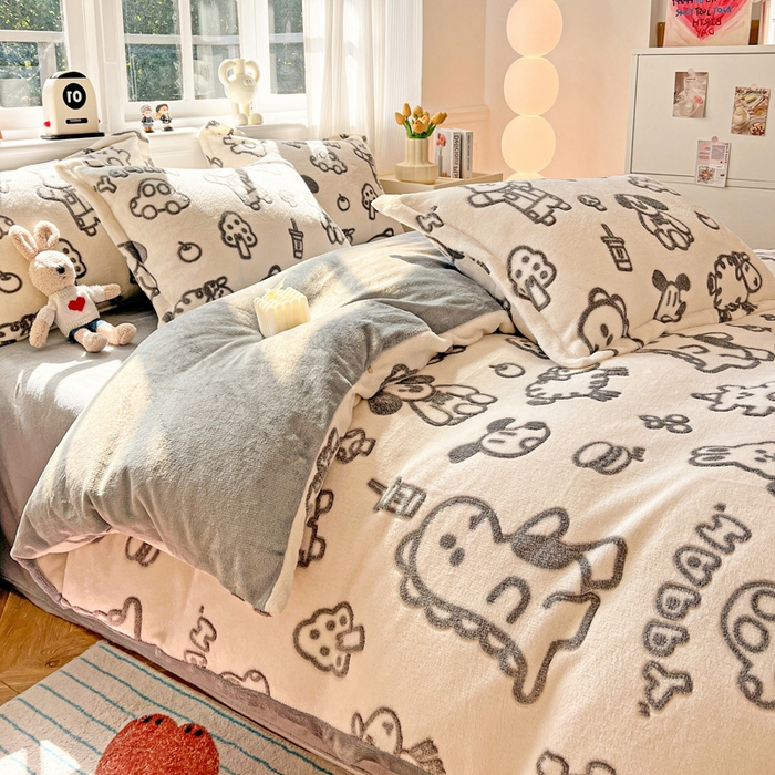 91家纺网 家纺一手货源 找家纺 韩巢家纺 2024新款加厚雪花绒牛奶绒珊瑚绒四件套-新品（提供卖家秀） 灰色轨迹