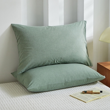 91家纺网 家纺一手货源 找家纺 呦呦南宋 纯棉简约款枕套 母婴级A类全棉色织水洗棉无印风单品一对装全棉枕头套 绿色（简约款）