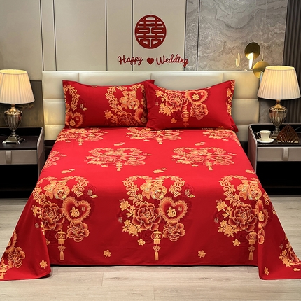 91家纺网 家纺一手货源 找家纺 （总）居美良品 2025新款大红色结婚婚庆全棉纯棉100棉磨毛床单