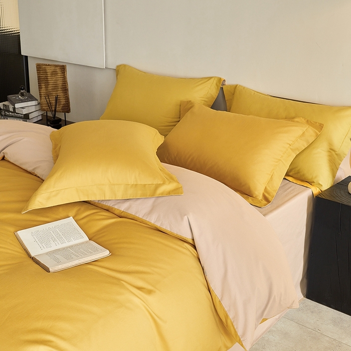 91家纺网 家纺一手货源 找家纺 秀色家纺 2025新款秋冬加厚保暖床上纯色四件套纯棉磨毛全棉床单被套三件套50支-瑞妮 瑞妮-落日黄+奶油