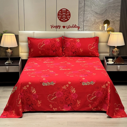 91家纺网 家纺一手货源 找家纺 （总）居美良品 2025新款大红色结婚婚庆全棉纯棉100棉磨毛床单