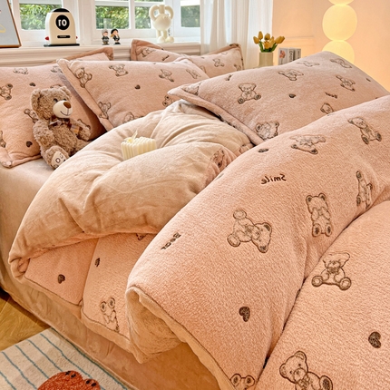 韩巢家纺 2024新款加厚雪花绒牛奶绒珊瑚绒单件被套-新品（提供卖家秀 ） 咖色熊