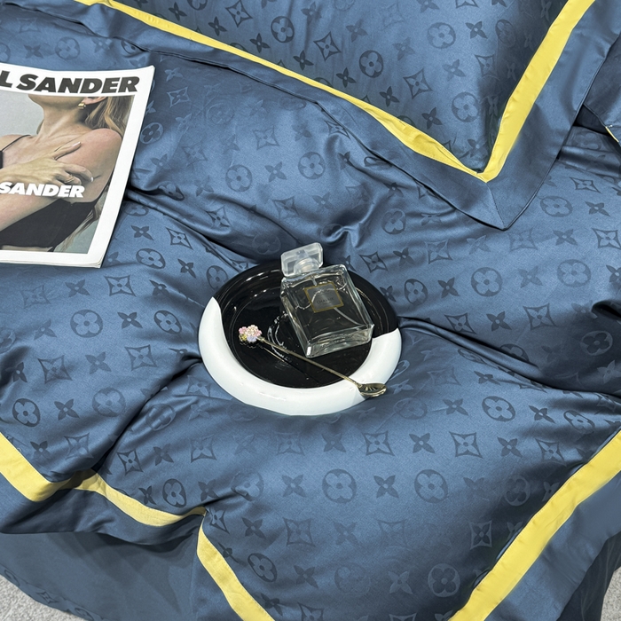 91家纺网 家纺一手货源 找家纺 雲归梦 2024新款轻奢双拼角全棉提花四件套 遇见经典-孔雀蓝