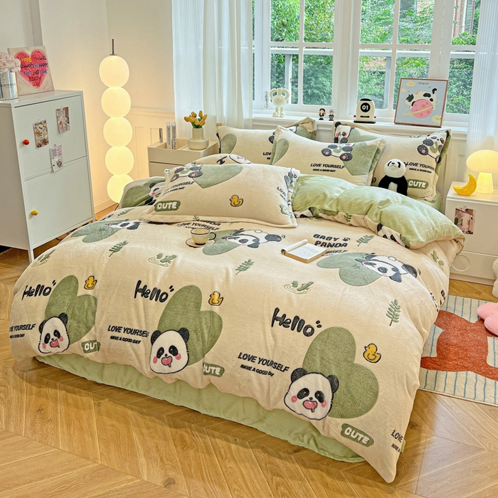 91家纺网 家纺一手货源 找家纺 韩巢家纺 2024新款加厚雪花绒牛奶绒珊瑚绒单件被套-新品（提供卖家秀 ） 快乐熊猫