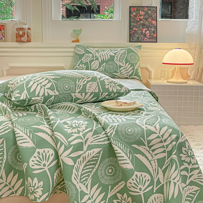 91家纺网 家纺一手货源 找家纺 义博家纺 2025新款全棉老粗布床单 花恋蝶