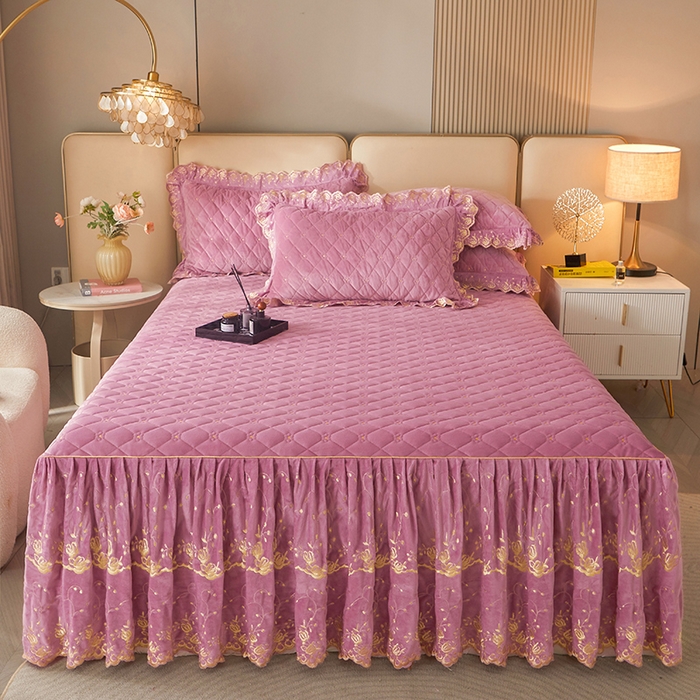 91家纺网 家纺一手货源 找家纺 罗艺轩 2024新款加厚宝宝绒夹棉床裙四件套-梦幻星辰 丁香紫