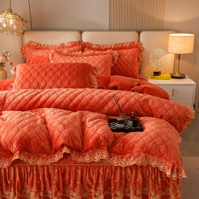 91家纺网 家纺一手货源 找家纺 （总）罗艺轩 2024新款加厚宝宝绒夹棉床裙三件套-梦幻星辰