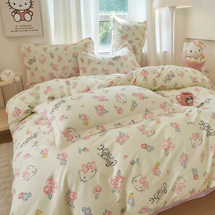 91家纺网 家纺一手货源 找家纺 蘭菲家纺 2024新款全棉小版卡通三丽鸥四件套 蜜蜜花园