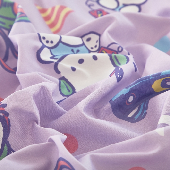 91家纺网 家纺一手货源 找家纺 蘭菲家纺 2024新款全棉小版卡通三丽鸥单被套 演唱会.紫