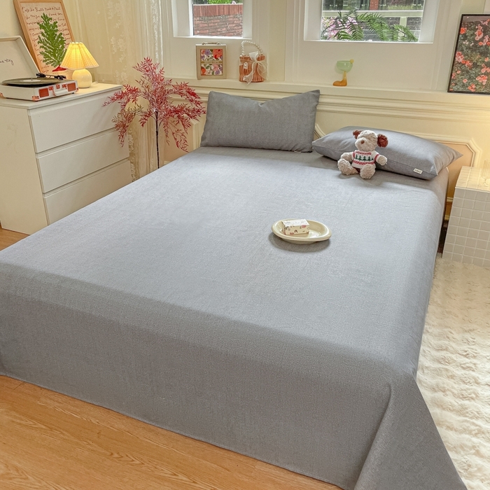 91家纺网 家纺一手货源 找家纺 义博家纺 2025新款全棉老粗布床单 商务灰