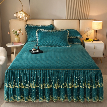 罗艺轩 2024新款加厚宝宝绒夹棉床裙三件套-梦幻星辰 橄榄绿