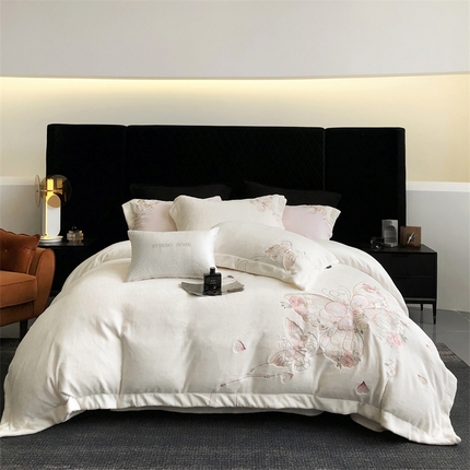 馨蕊家居 2024秋冬轻奢煦暖绒高精密刺绣绒梦幻系列四件套 绒梦幻-月光白