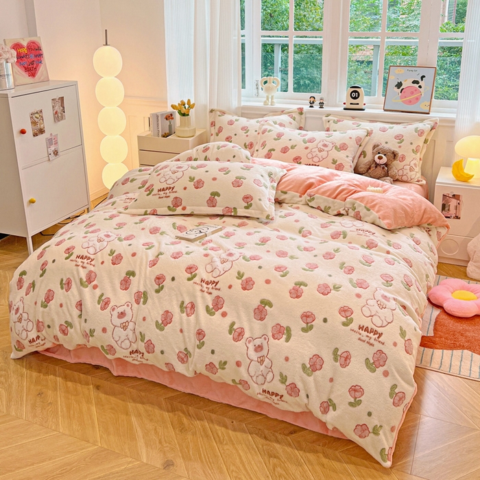 91家纺网 家纺一手货源 找家纺 韩巢家纺 2024新款加厚雪花绒牛奶绒珊瑚绒单件被套-新品（提供卖家秀 ） 花花世界