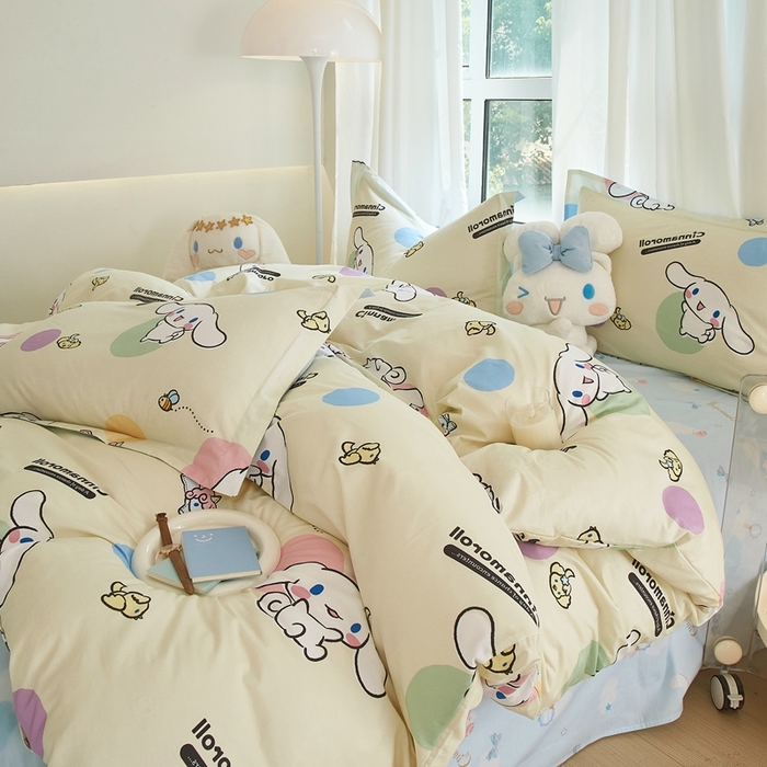 91家纺网 家纺一手货源 找家纺 蘭菲家纺 2024新款全棉小版卡通三丽鸥四件套 开心狗