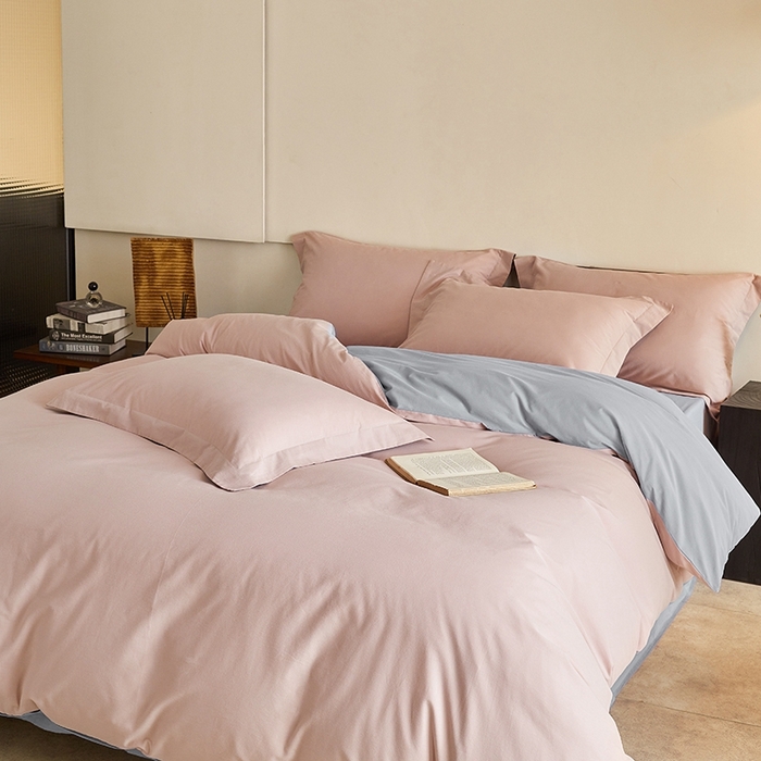 91家纺网 家纺一手货源 找家纺 秀色家纺 2025新款秋冬加厚保暖床上纯色四件套纯棉磨毛全棉床单被套三件套50支-瑞妮 瑞妮-桃红+松灰