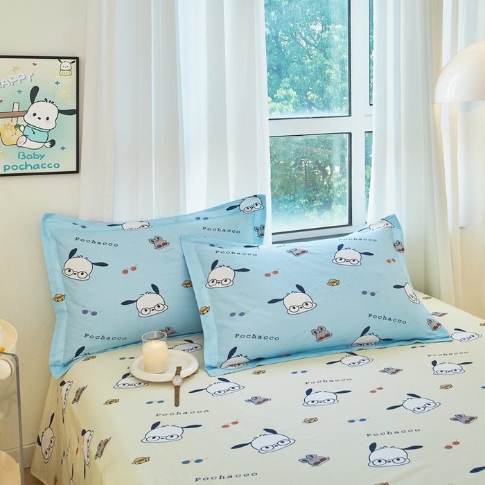 91家纺网 家纺一手货源 找家纺 蘭菲家纺 2024新款全棉小版卡通三丽鸥单被套 眼睛狗.蓝