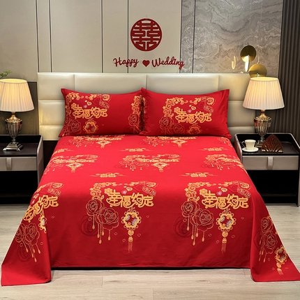 91家纺网 家纺一手货源 找家纺 （总）居美良品 2025新款大红色结婚婚庆全棉纯棉100棉磨毛床单