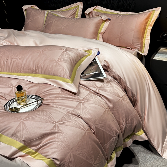 91家纺网 家纺一手货源 找家纺 雲归梦 2024新款轻奢双拼角全棉提花四件套 格拉斯-粉玉