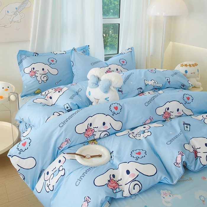 91家纺网 家纺一手货源 找家纺 蘭菲家纺 2024新款全棉小版卡通三丽鸥四件套 小团子