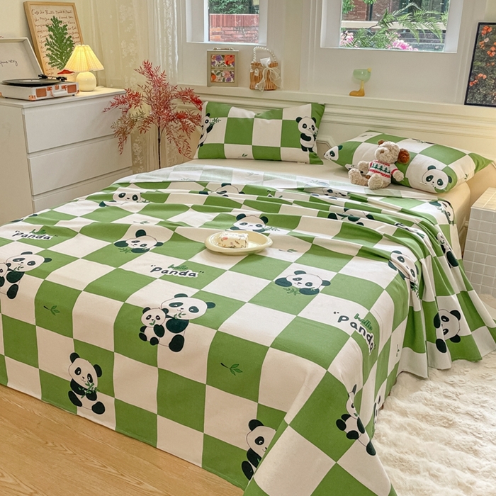 91家纺网 家纺一手货源 找家纺 义博家纺 2025新款全棉老粗布床单 呆萌熊宝