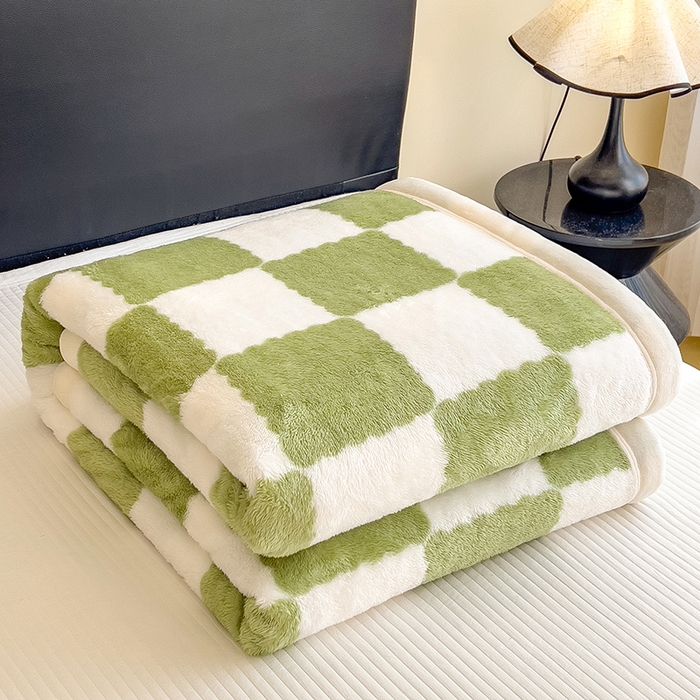 91家纺网 家纺一手货源 找家纺 慕木家纺 2025秋冬新款A类北极绒棋盘格双面毛毯 棋盘格双面绒毯-抹茶绿