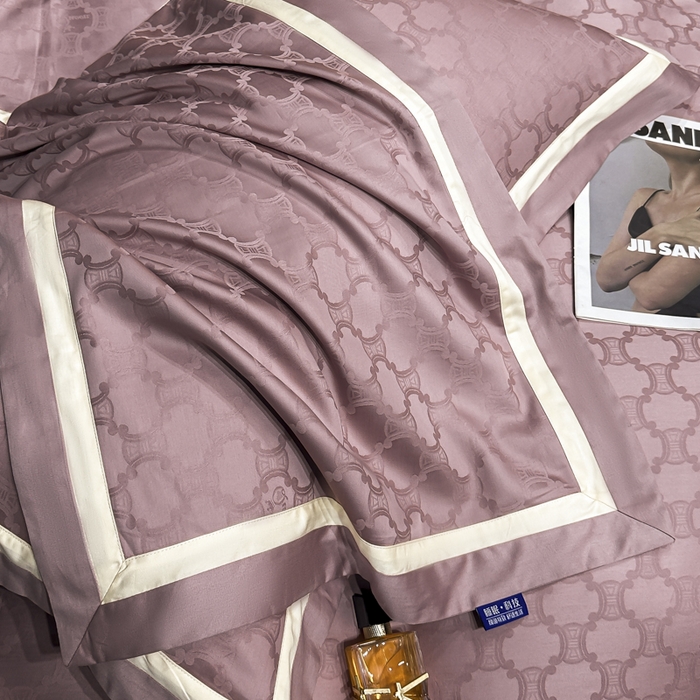 91家纺网 家纺一手货源 找家纺 雲归梦 2024新款轻奢双拼角全棉提花四件套 淤不染-豆沙