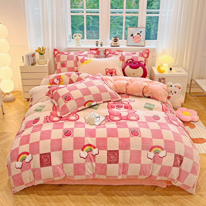 91家纺网 家纺一手货源 找家纺 韩巢家纺 2024新款加厚雪花绒牛奶绒珊瑚绒单件被套-新品（提供卖家秀 ） 欢乐小熊