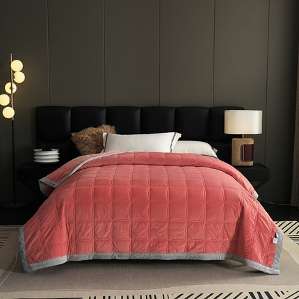 网客家纺 2024新款婴儿绒三层夹棉加厚毛毯 玫瑰粉