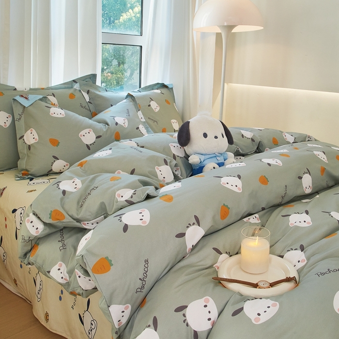 91家纺网 家纺一手货源 找家纺 蘭菲家纺 2024新款全棉小版卡通三丽鸥四件套 小金豆.绿