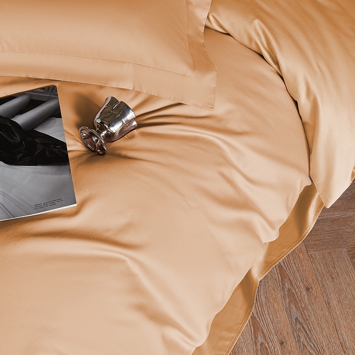 91家纺网 家纺一手货源 找家纺 秀色家纺 2025新款50支贡缎A类轻奢纯色长绒棉四件套全棉纯棉被套高级感床单三件套-雅克 雅克-南瓜橘