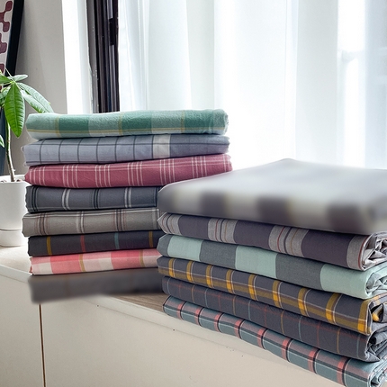 91家纺网 家纺一手货源 找家纺 总【呦呦南宋】水洗棉床单A类母婴级纯棉 单件无印风单双人格子全棉纯色单品床单