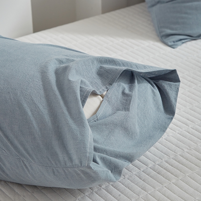 91家纺网 家纺一手货源 找家纺 呦呦南宋 纯棉简约款枕套 母婴级A类全棉色织水洗棉无印风单品一对装全棉枕头套 蓝色（简约款）