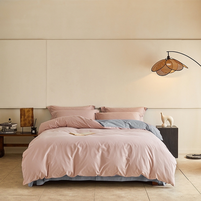 91家纺网 家纺一手货源 找家纺 秀色家纺 2025新款秋冬加厚保暖床上纯色四件套纯棉磨毛全棉床单被套三件套50支-瑞妮 瑞妮-桃红+松灰