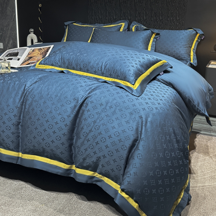 91家纺网 家纺一手货源 找家纺 雲归梦 2024新款轻奢双拼角全棉提花四件套 遇见经典-孔雀蓝