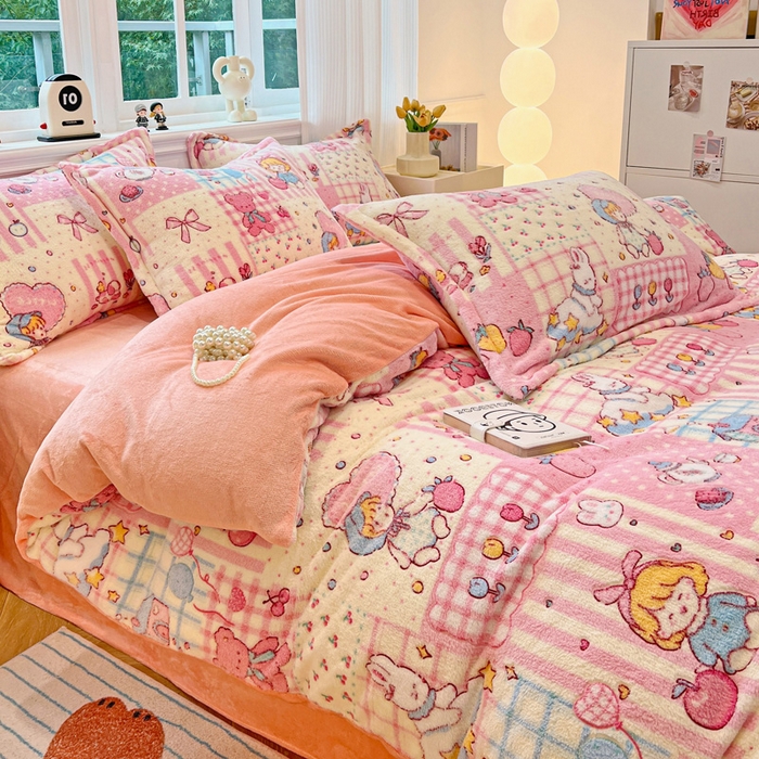 91家纺网 家纺一手货源 找家纺 韩巢家纺 2024新款加厚雪花绒牛奶绒珊瑚绒四件套-新品（提供卖家秀） 天使女孩