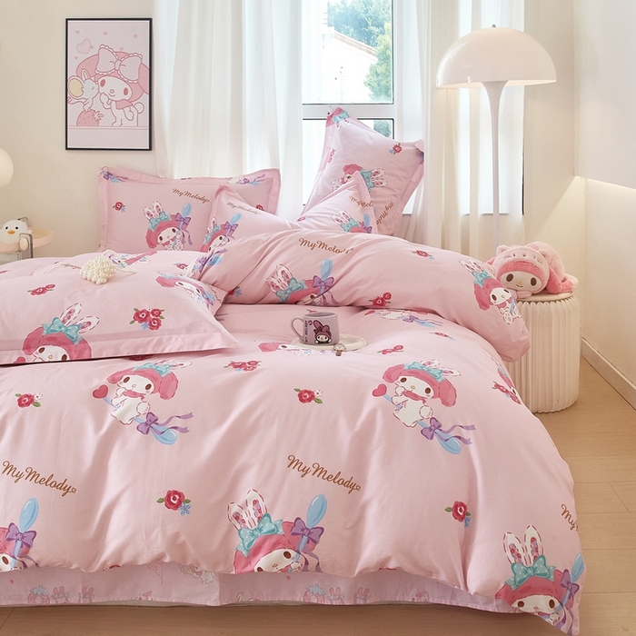 91家纺网 家纺一手货源 找家纺 蘭菲家纺 2024新款全棉小版卡通三丽鸥四件套 小美(圆）