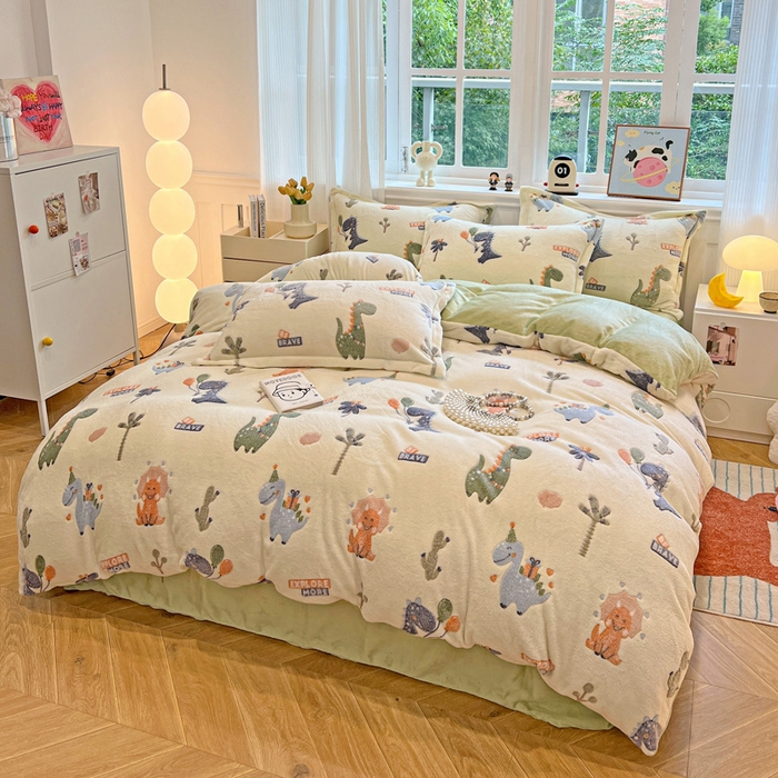 91家纺网 家纺一手货源 找家纺 韩巢家纺 2024新款加厚雪花绒牛奶绒珊瑚绒单件被套-新品（提供卖家秀 ） 恐龙宝贝（绿）