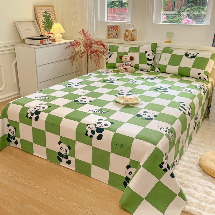 91家纺网 家纺一手货源 找家纺 义博家纺 2025新款全棉老粗布床单 呆萌熊宝