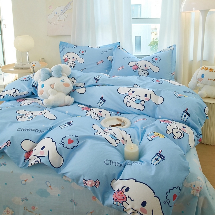 91家纺网 家纺一手货源 找家纺 蘭菲家纺 2024新款全棉小版卡通三丽鸥四件套 小团子